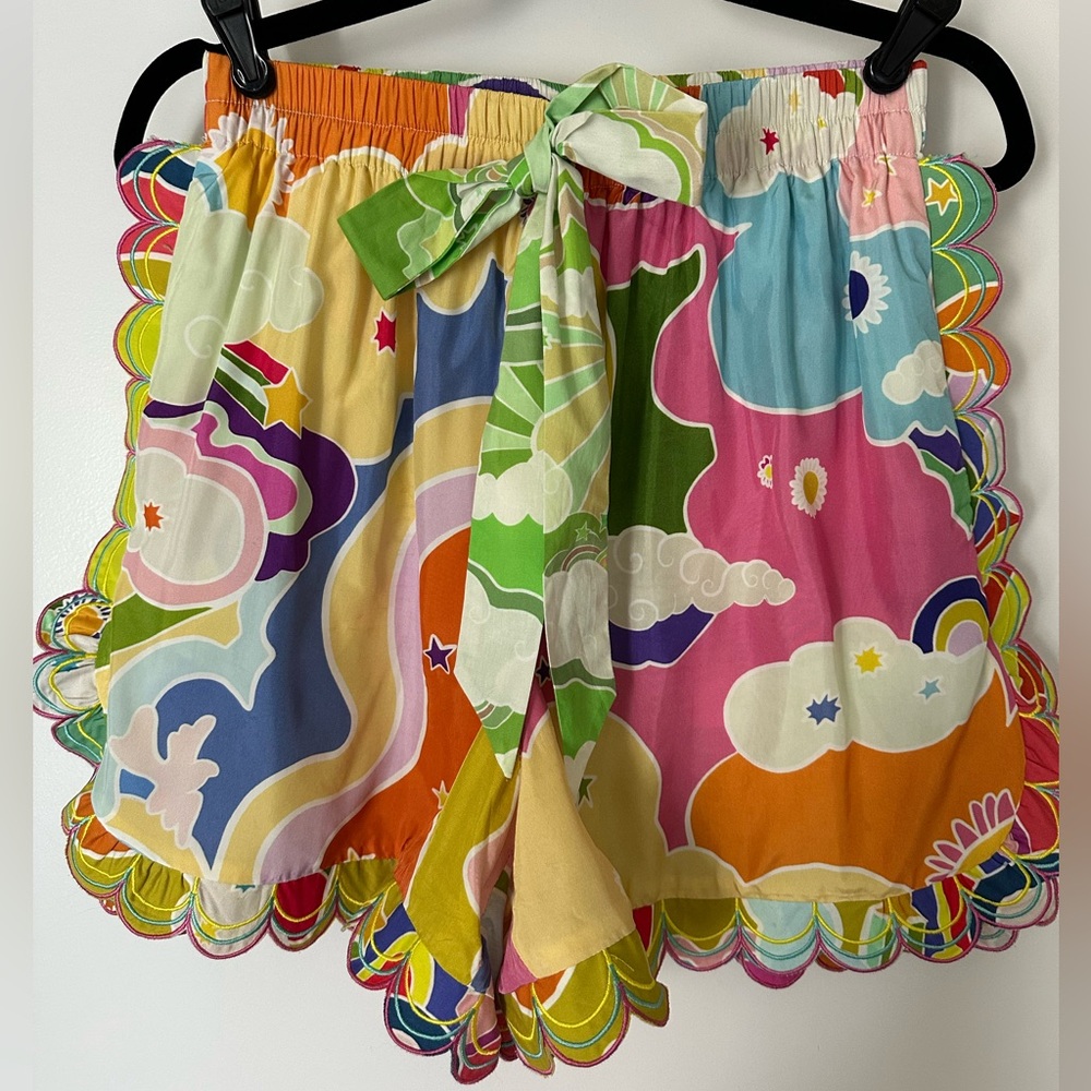 Celia B Lyra Rainbow Cloud Print Scalloped Hem Shorts